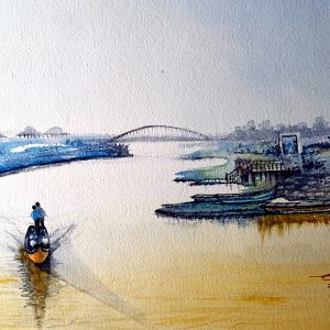 Watercolor landscape - Godavari River